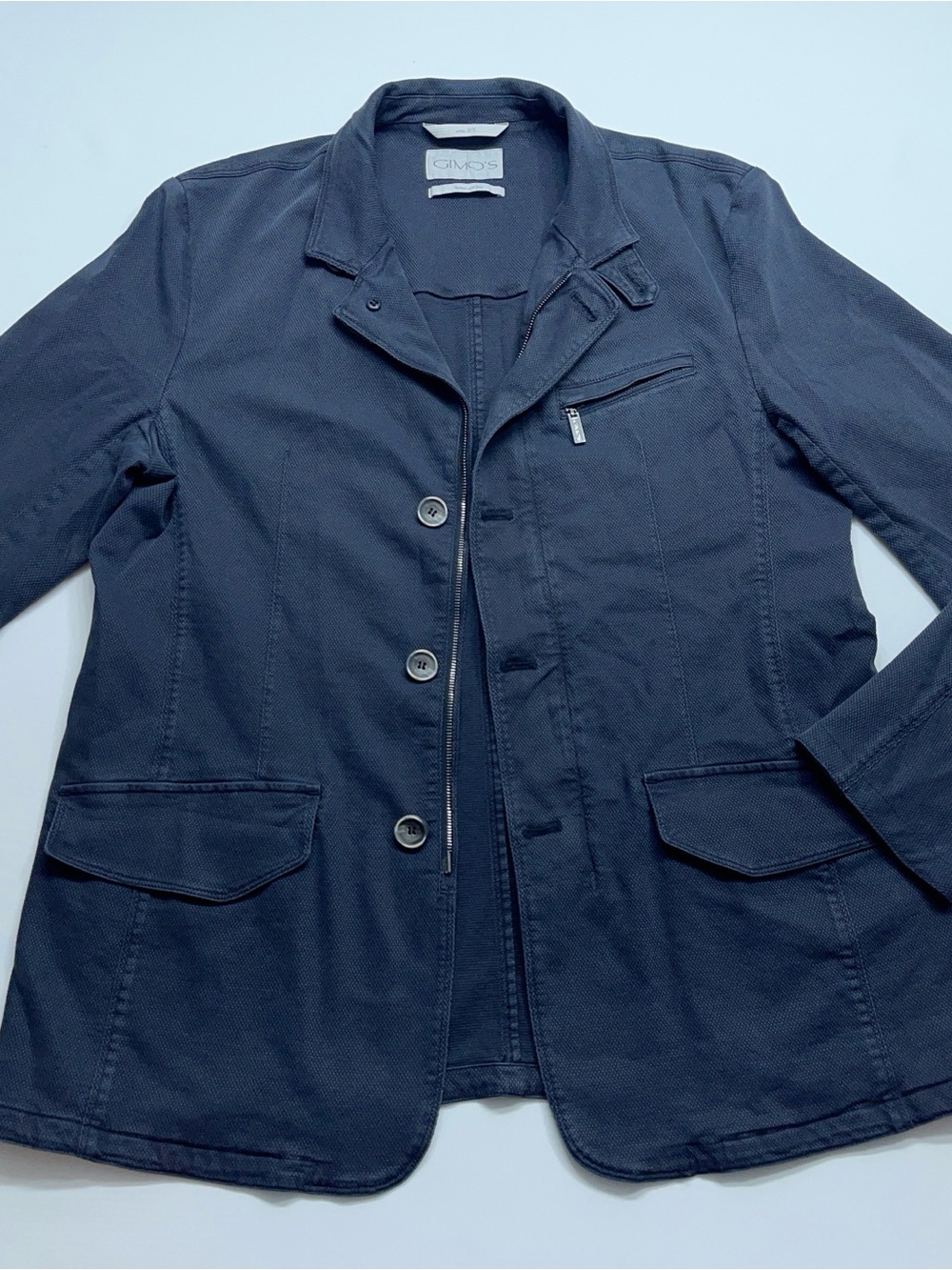 GIMO’S Travel Jacket Men's Size 40R Navy Blue Full Zip Button Made In Italy
